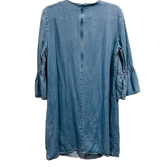 Zara Woman Premium Denim Collection chambray 3/4 bell sleeve dress Size Small - Picture 5 of 7